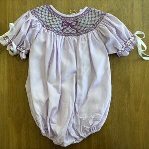 Lavender Bow Smocked Baby Bubble Romper